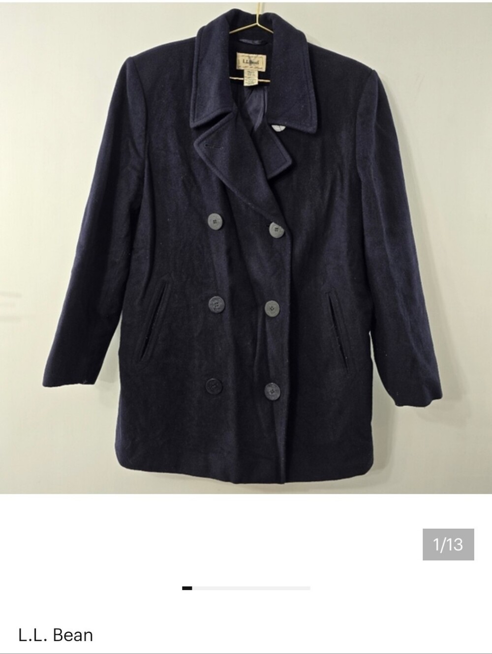 LL Bean Cashmere Wool Peacoat Dark Navy Blue Soft Winter Jacket Sz 10 L.L. Bean